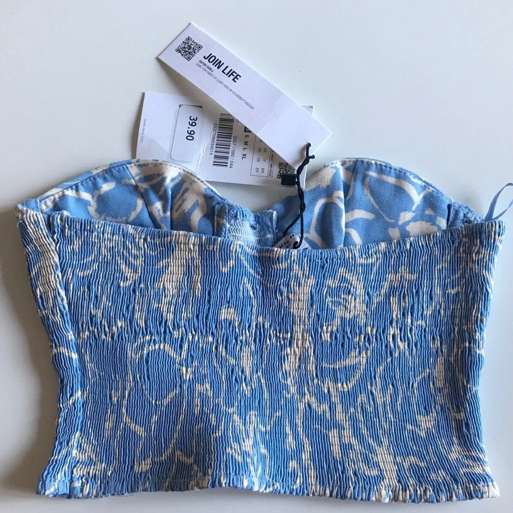 Zara sz XS BLUE strapless SMICKED floral corset crop top NWT - Picture 5 of 7